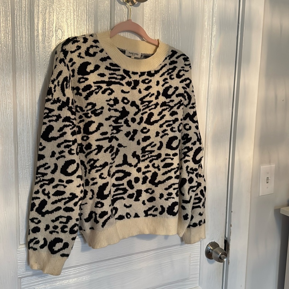 Sweet Lovely by Jen Women’s Leopard Print Black and Cream Sweater